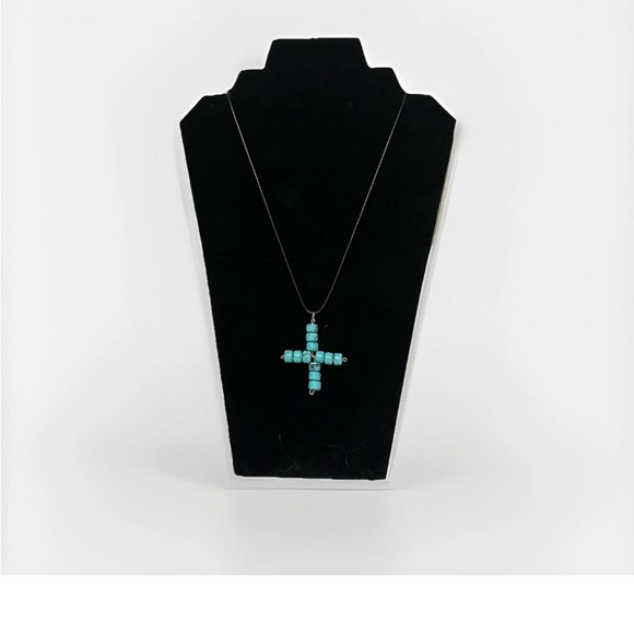 Hand Crafted Jewelry - Beaded Cross Pendant Handmade Blue Beads Religious Jewelry